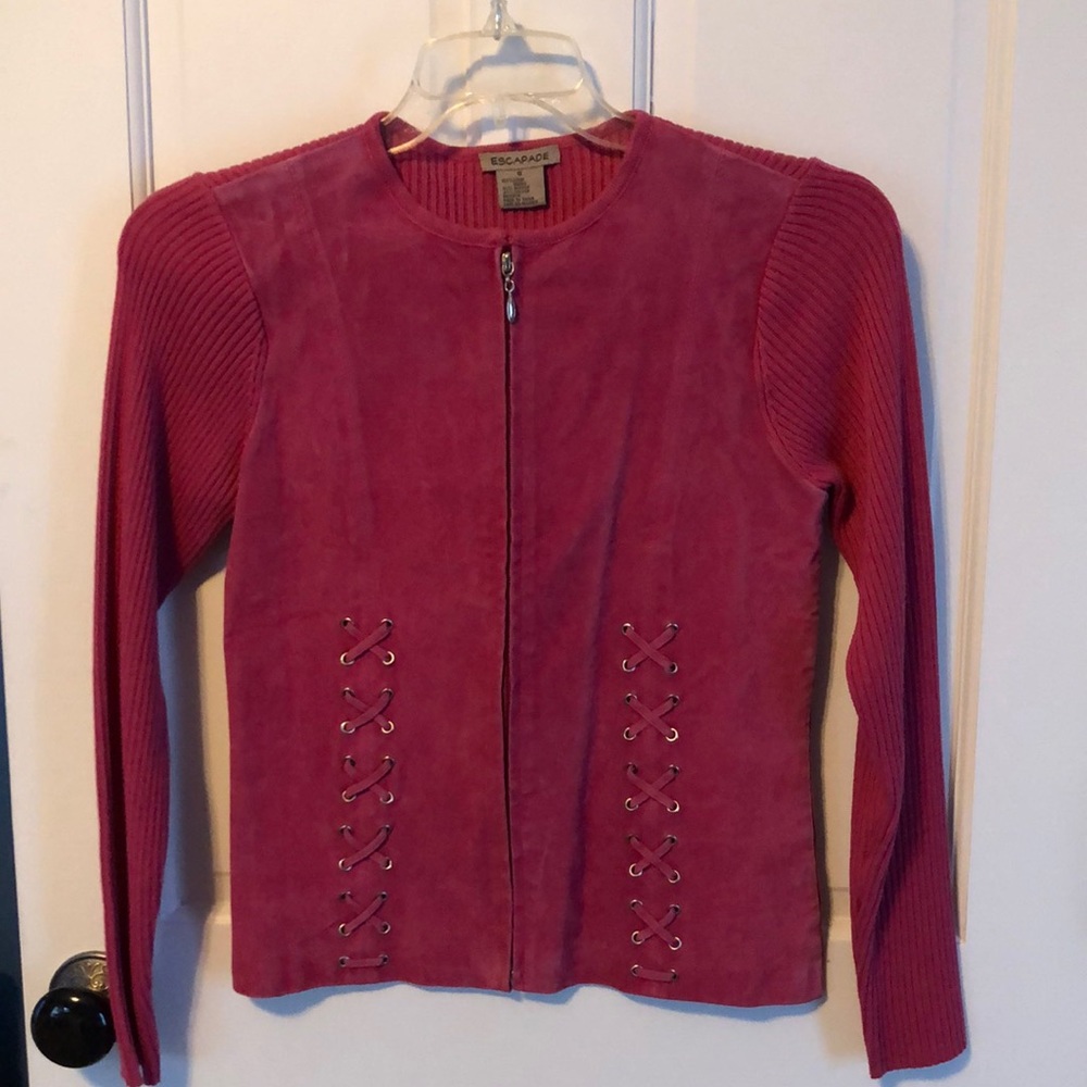 Pink Suede Zip up Sweater Jacket